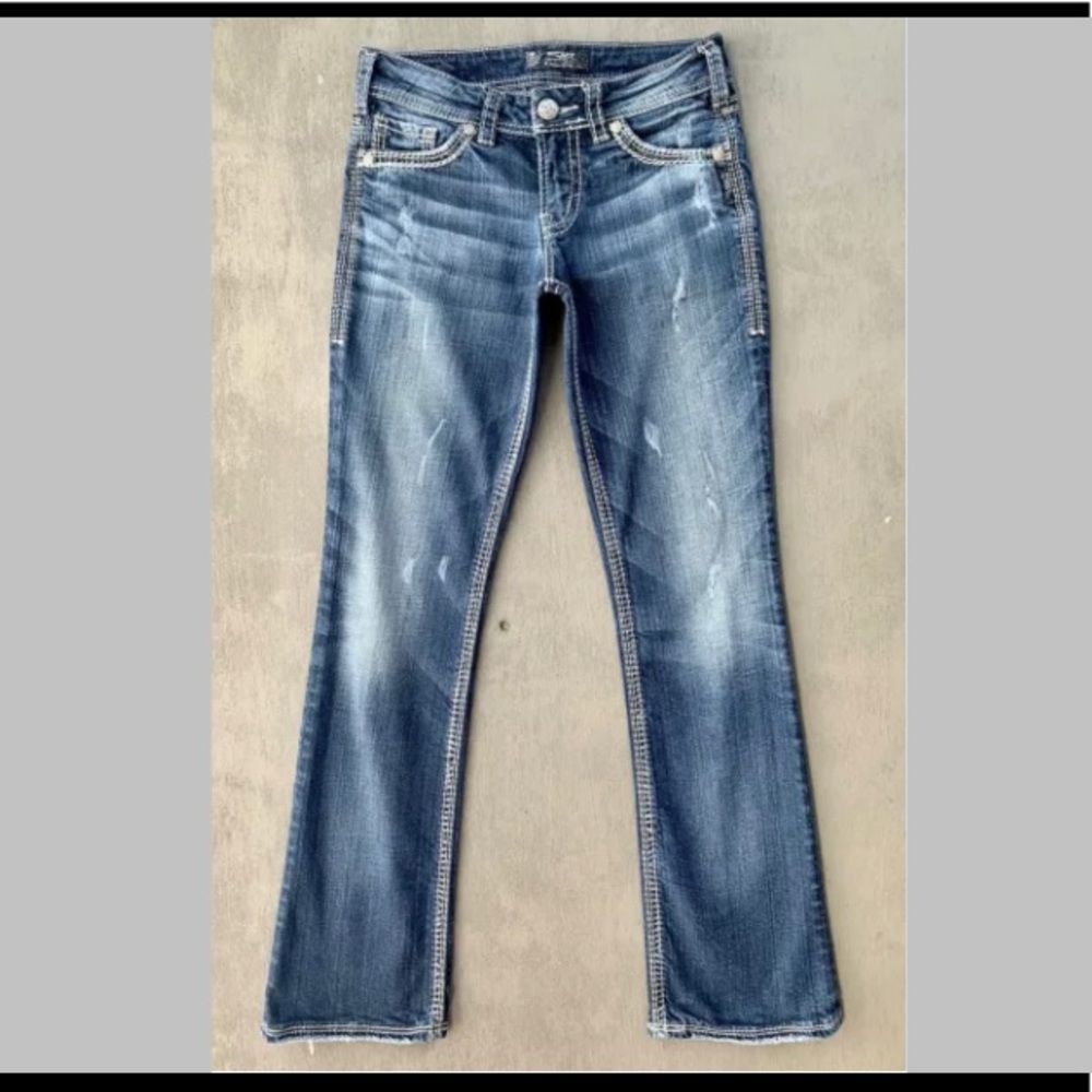 Silver SUKI 17 Factory Thrashed Bootcut Blue Jeans